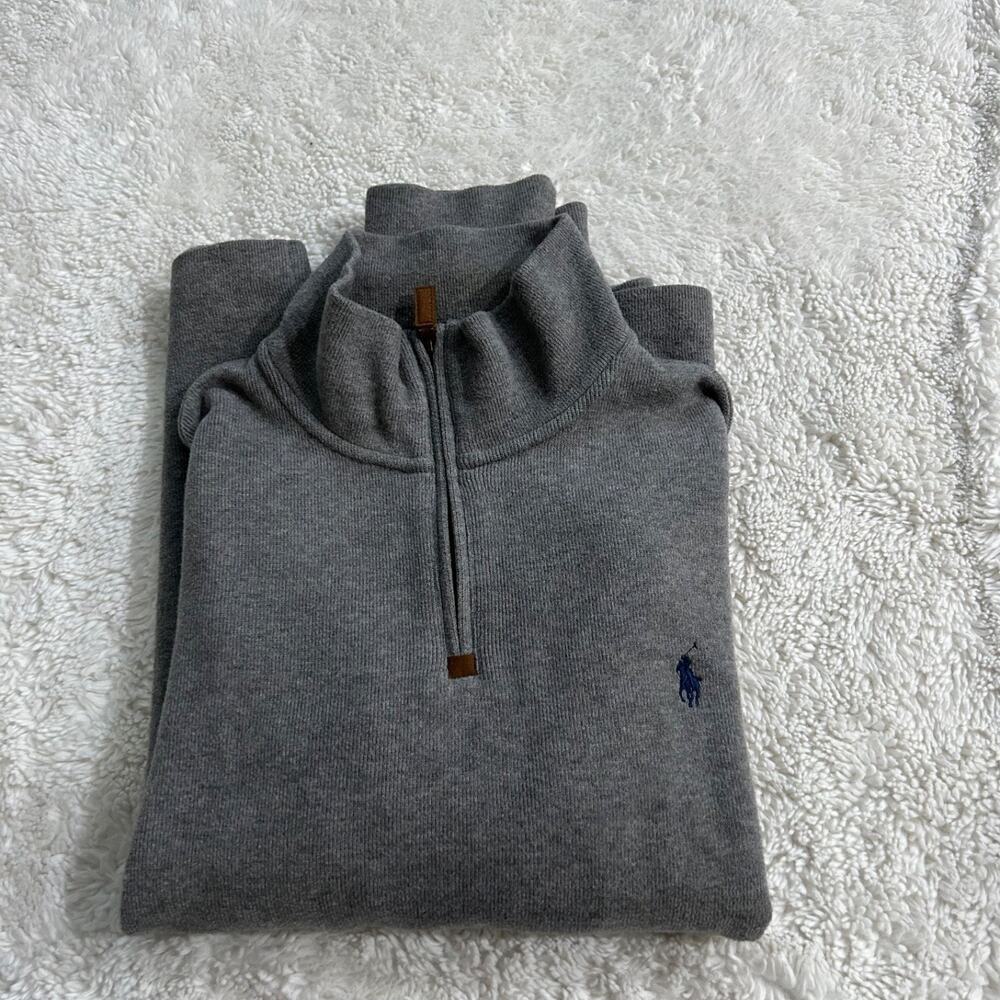 Polo Ralph Lauren Mens XL Quarter Zip Ribbed Sweater Gray Preppy Country Club - Picture 1 of 6